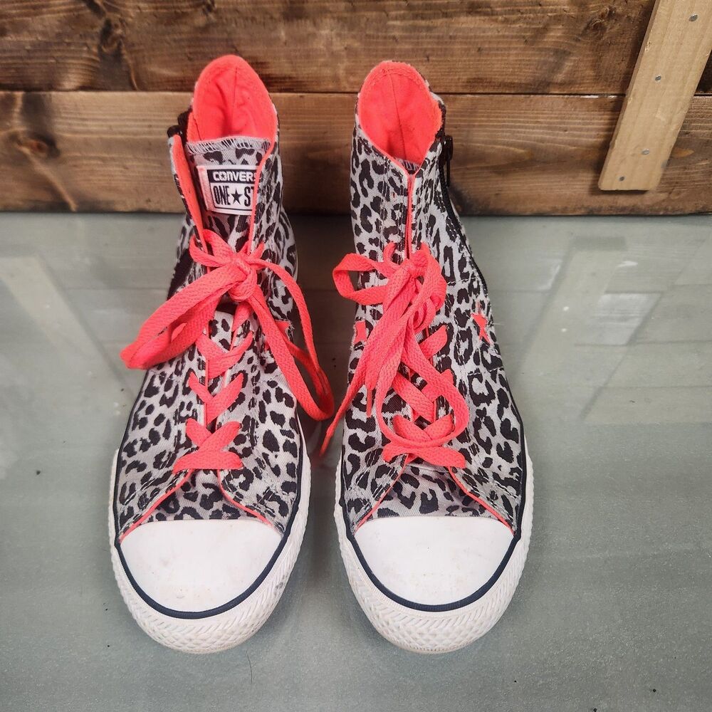 Converse One Star Leopard Print High Top Sneakers Womens 8.5 Orange Gray Zip